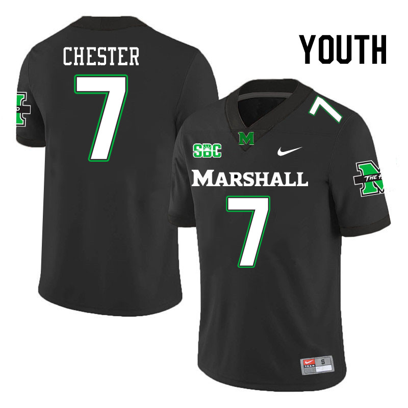 Youth #7 Carl Chester Marshall Thundering Herd SBC Conference College Football Jerseys Stitched-Blac